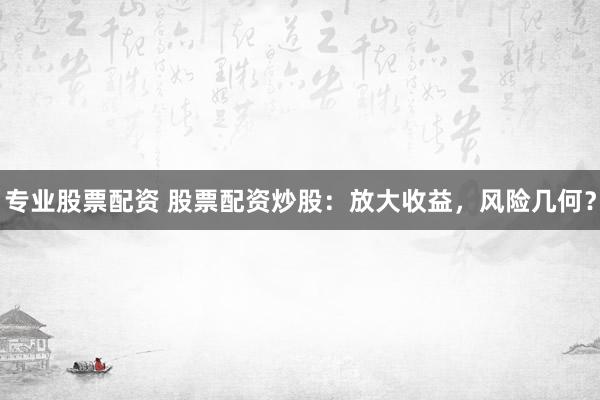 专业股票配资 股票配资炒股：放大收益，风险几何？