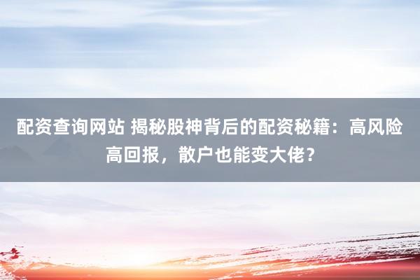 配资查询网站 揭秘股神背后的配资秘籍：高风险高回报，散户也能变大佬？