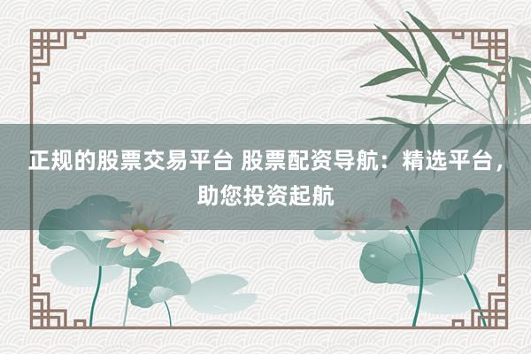 正规的股票交易平台 股票配资导航：精选平台，助您投资起航