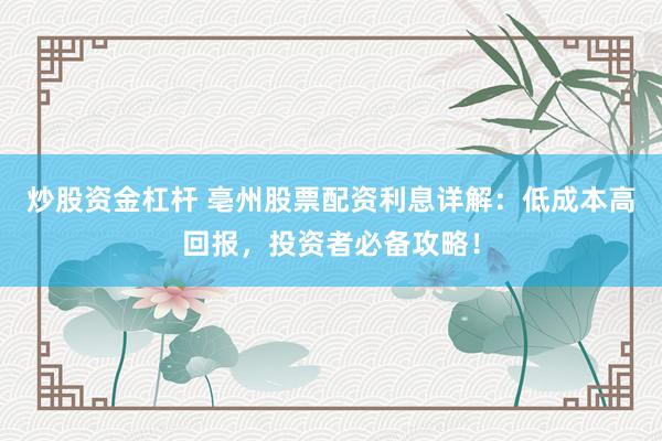 炒股资金杠杆 亳州股票配资利息详解：低成本高回报，投资者必备攻略！