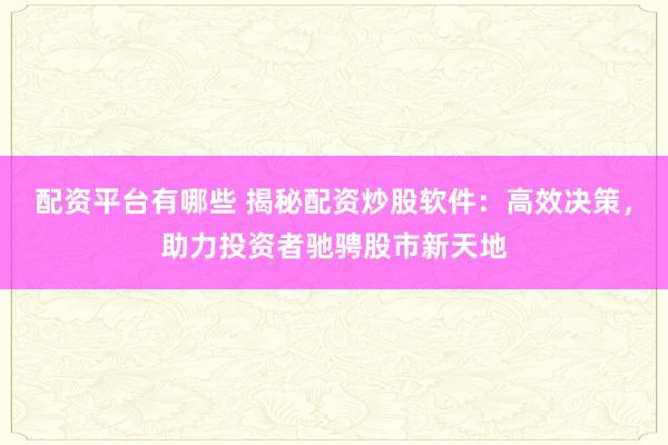 配资平台有哪些 揭秘配资炒股软件：高效决策，助力投资者驰骋股市新天地