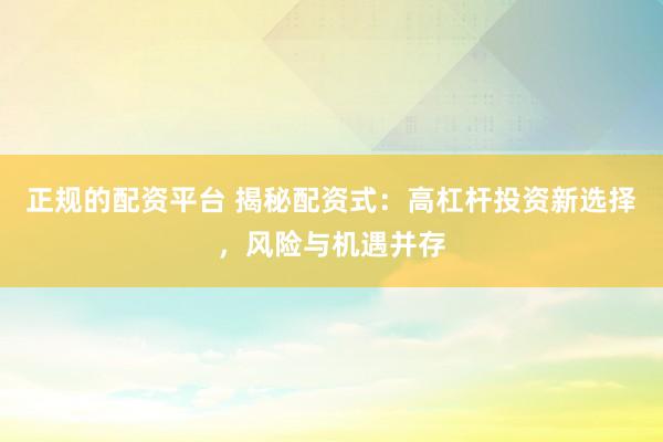 正规的配资平台 揭秘配资式：高杠杆投资新选择，风险与机遇并存