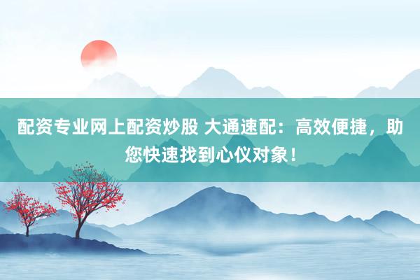 配资专业网上配资炒股 大通速配：高效便捷，助您快速找到心仪对象！