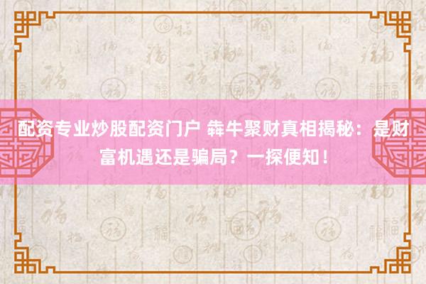 配资专业炒股配资门户 犇牛聚财真相揭秘：是财富机遇还是骗局？一探便知！