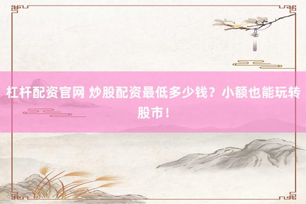 杠杆配资官网 炒股配资最低多少钱?小额也能玩转股市!