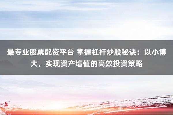 最专业股票配资平台 掌握杠杆炒股秘诀：以小博大，实现资产增值的高效投资策略